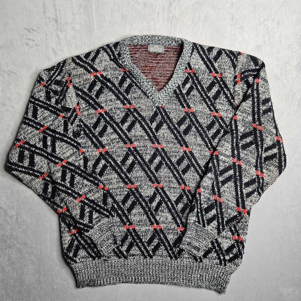 Vintage Sir William Sweater Mens XL Tall Gray Geometric 100% Acrylic Holidays